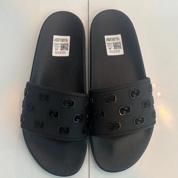 Gucci Black Embossed Slides Gucci | Shoes | Gucci Black Embossed Slide Sandals | Poshmark main image 4